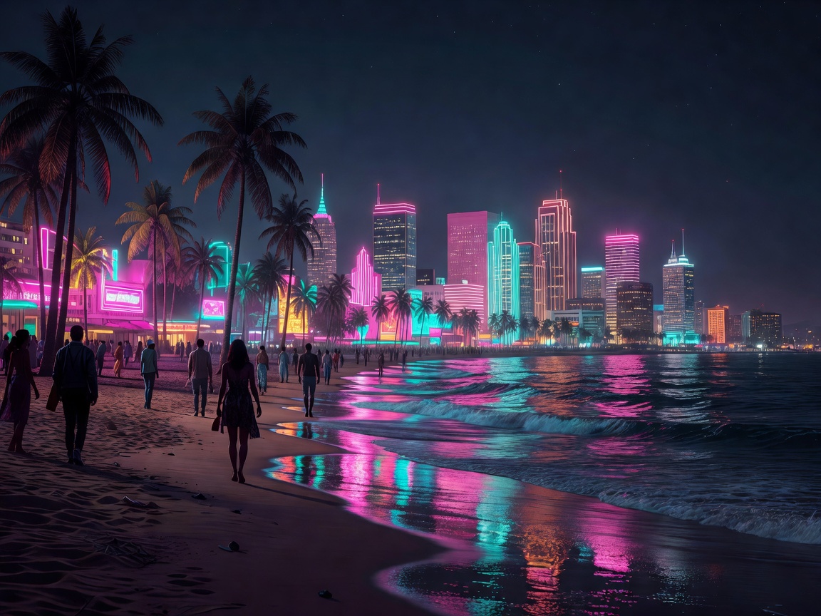 Grand Theft Auto VI Vice City neon skyline render concept